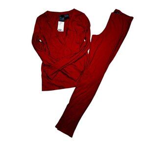 H&M Medium Women Red Pajama Set Long Sleeve Christmas Holiday